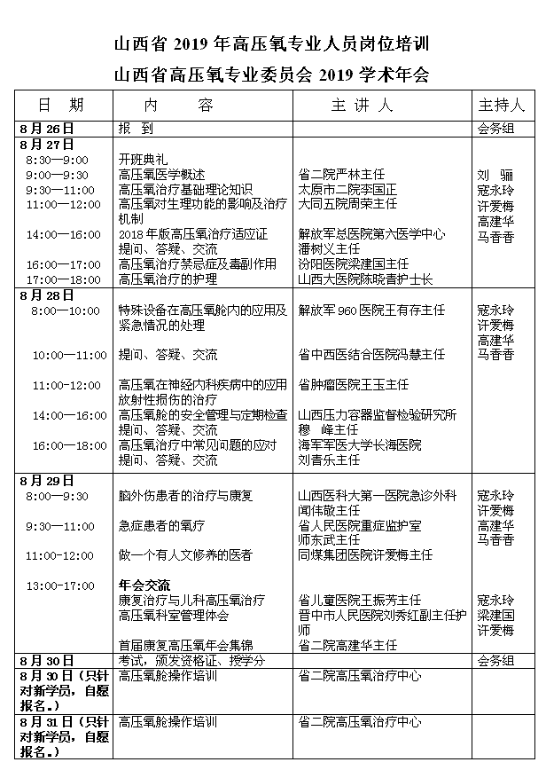 关于举办2019年山西省高压氧专业岗位资格培训班暨学术年会的通知