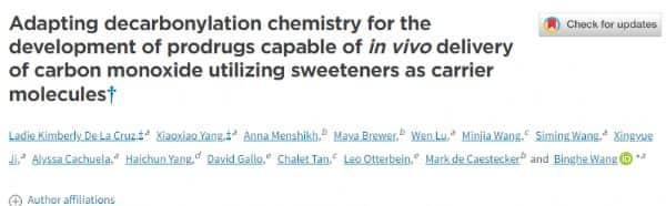 Chem Sci：利用人工甜味剂递送一氧化碳，可阻止器官损伤